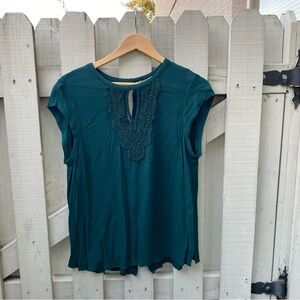 Daniel Rainn Dark Teal Embroidered Blouse